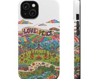 Capa para celular com estampa hippie de amor e paz | Capa magnética resistente a impactos
