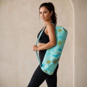 100% Cotton Quilted Yoga Mat Bag, Tropical Leaf Print Yoga Mat Carrier, Adjustable Shoulder Strap, Pilates Gym Fitness Travel Bag
