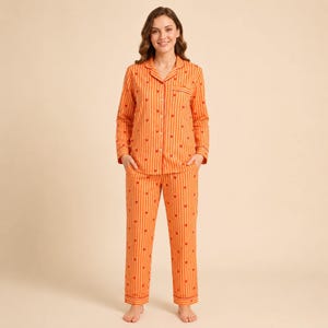 HandBlock Pajama Set, Long Sleeve Button Down Sleepwear
