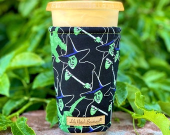 Green Witch Coffee Cozy: Halloween Iced Drink Sleeve