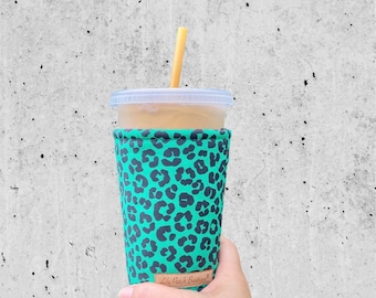 Green Leopard Print Cup Cozy: Insulated Drink Sleeve