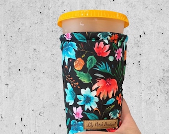 Watercolor Floral Coffee Cozy: Iced Drink Sleeve
