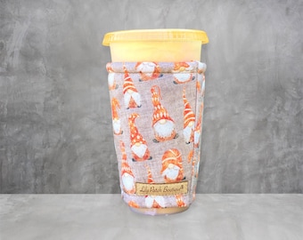 Fall Gnome, Coffee Cozy, Iced Coffee Cozy, Drink Cozy, Cup Sleeve, Mason Jar Cozy, Cold Brew, Coffee Gifts