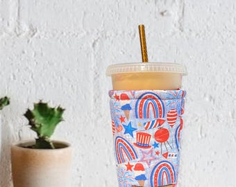 Red White Blue Coffee Cozy: 4th of July Iced Cup Sleeve