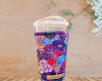 Spooky Florals Insulated Cup Sleeve,  Halloween, Fall, Coffee Cozy, Iced Coffee Cozy, Cold Brew, Reusable