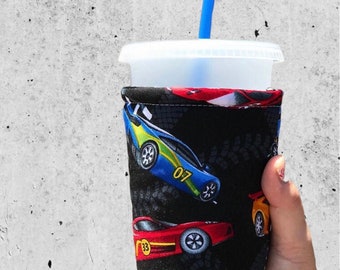 Race Cars Coffee Cozy, Iced Coffee Cozy, Cup Cozy, Drink Sleeve, Caffeine Cuff, Coffee Cuff, Can Cozy, Soda S