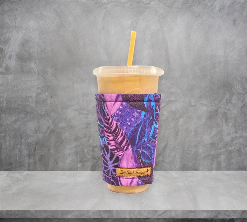Purple Leaves Coffee Cozy, Iced Coffee, Coffee, Cozy, Cup Cozy, Drink Sleeve, Can Cozy, Soda S image 1