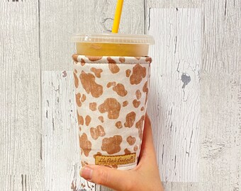 Brown Cow Spots Cup Cozy, Coffee Cozy, Iced Coffee Cozy, Cold Brew, Coffee Gifts, Coffee