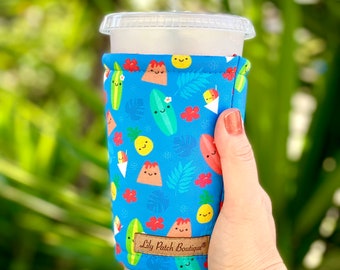 Tropical Summer Coffee Cozy, Iced Coffee Cozy, Drink Cozy, Cup Sleeve, Insulated Drink Sleeve
