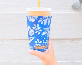 Blue Hawaiian Tiki Coffee Cozy: Reusable Iced Drink Sleeve, Coffee Cozy