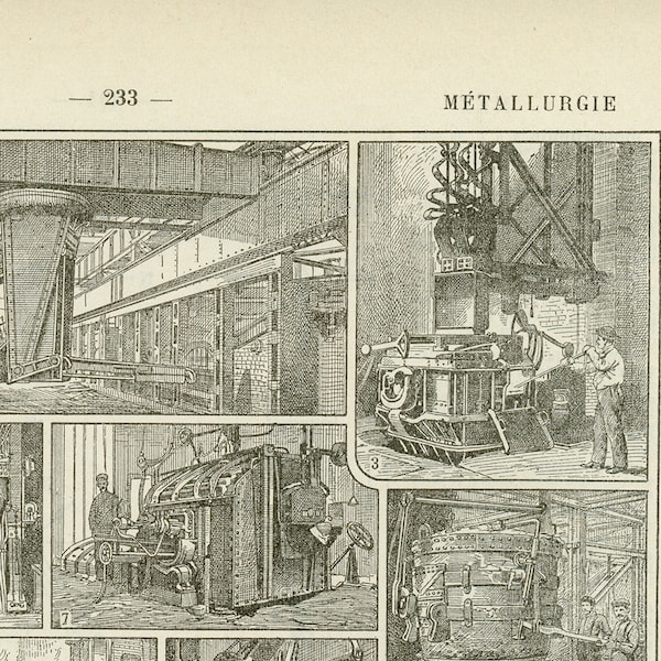 Gravure vintage de métallurgie de 1922. Cadeau pour ingénieur Industrie métallurgique. Cadeau pour chimiste métal métaux Déco industrielle