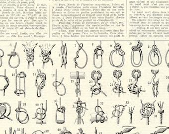 1936 Knots poster. Vintage black and white Nautical home decor gift for boaters, boy scouts. Sailing gifts for marine beach decor.