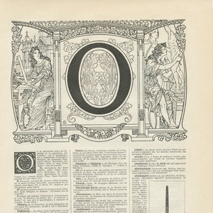 1908 Antique initial letter O print for Vintage office, bedroom, dorm, front door sign. ABC French  Monogram initial Alphabet classroom