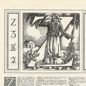 1948 Antique initial letter Z print. Vintage Office door sign for Bedroom Front door decor. French alphabet letter monogram. Classroom decor