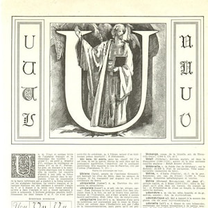 1948 Antique Letter U print for Vintage Office Door Decor, dorm, bedroom or front door decor. Monogram Initial. Small alphabet abc poster