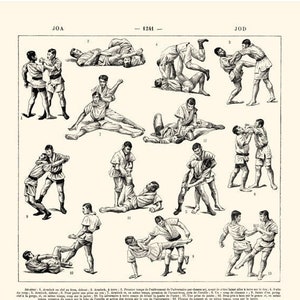 Square beige Jiu-Jitsu Poster for Martial art dojo & man cave wall decor. Combat fight sports wall art. Gift for him