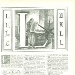 1948 Antique initial letter L print  for office door decor. Vintage letter art. ABC Monogram. Front Door sign Bedroom French dictionary page