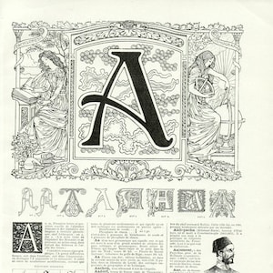 Lettre A 1922 Illustration vintage pour décoration ou panneau de porte de chambre, bureau. Calligraphie vintage Alphabet
