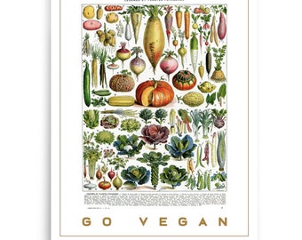 8x10" Go Vegan Vegetables chart poster for kitchen decor. Vegan gift