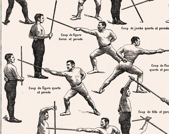 Large Stick Fighting Poster. Martial Arts Gift. Fencing Art. 