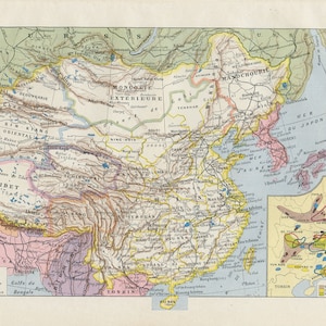 1948 Carte de Chine vintage Carte de Chine ancienne carte ancienne  Vieille carte de Chine Déco salle de classe Cadeau géographie