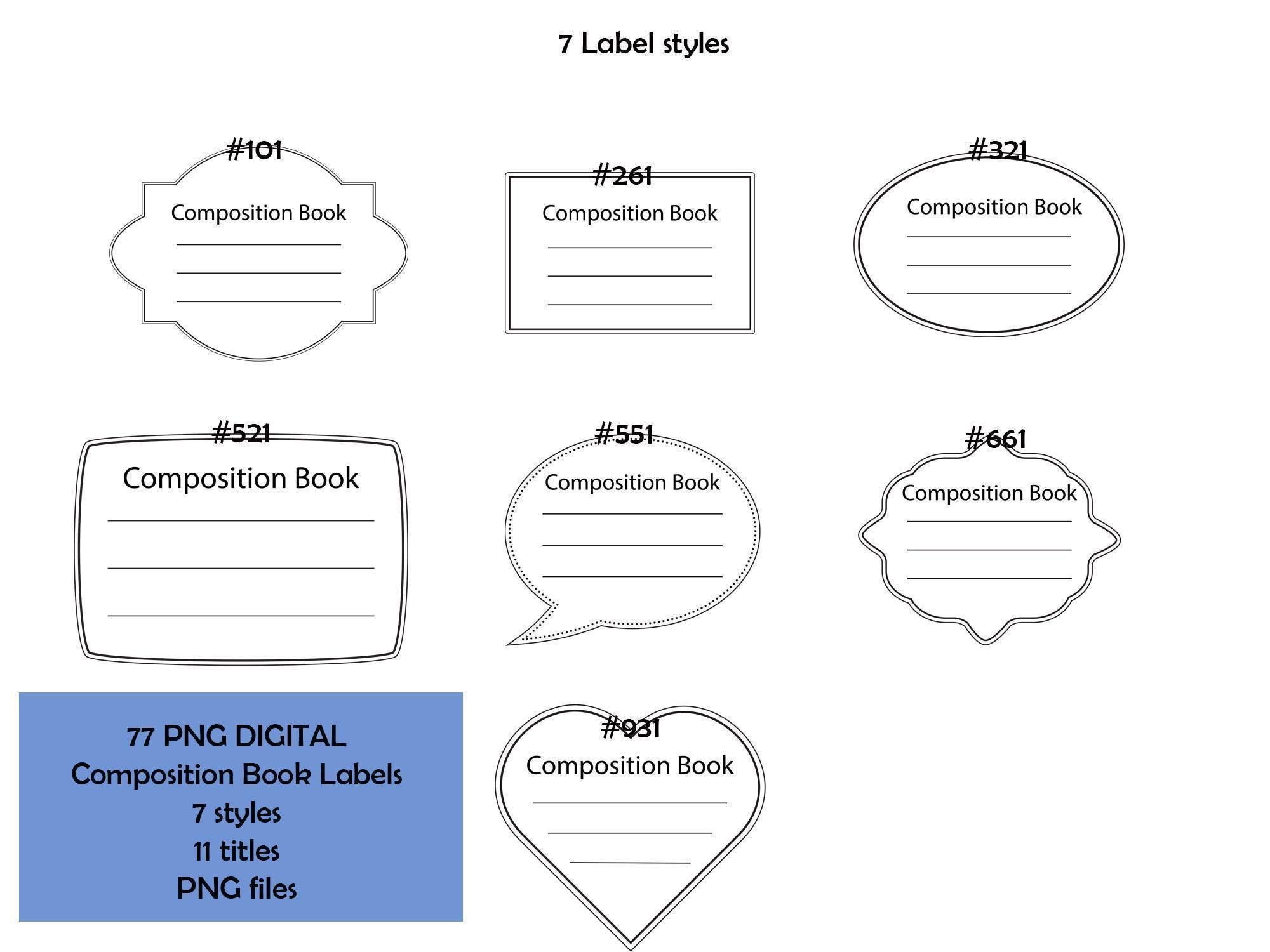 Composition Book Label PNG Bundle for Back to School Homeschooling ...