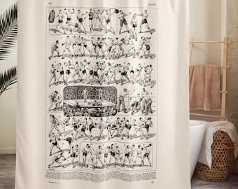 Retro boxing Shower curtain for dorm or gym, dojo bathroom decor. Sports fight gift for men