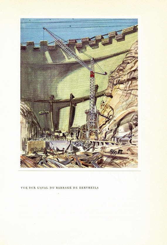 1961 Poster de Grue Vintage Illustration Barrage Genie Civil Engins Levage Cadeau Pour Ingénieur Gru