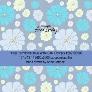 Motif textile pastel bleu floral Wabi Sabi Japonais répétitif infini numérique en téléchargement immédiat. licence commerciale
