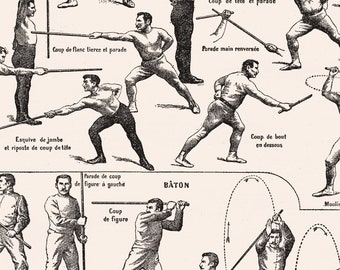 Large Stick Fighting Poster. Martial Arts Gift. Fencing Art. 