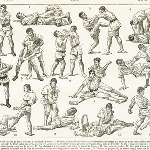 1922 Vintage Jiu Jitsu poster Combat sport print Judo poster French wall hanging dictionary page Dojo decor sports art Vintage sports poster