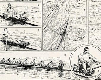 12x12" Large rowing poster for vintage rowing decor. Retro sports gifts Rowing team. Coach gift. Clubhouse decoration ideas. Man cave decor