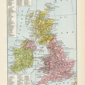 Carte ancienne de 1922 grande Bretagne et Irlande vintage géographie