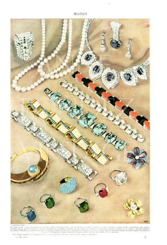 1948 Illustration de Bijoux Vintage Poster Cadeau Pour Bijoutier Déco Joaillerie Bijouterie Photo Bi