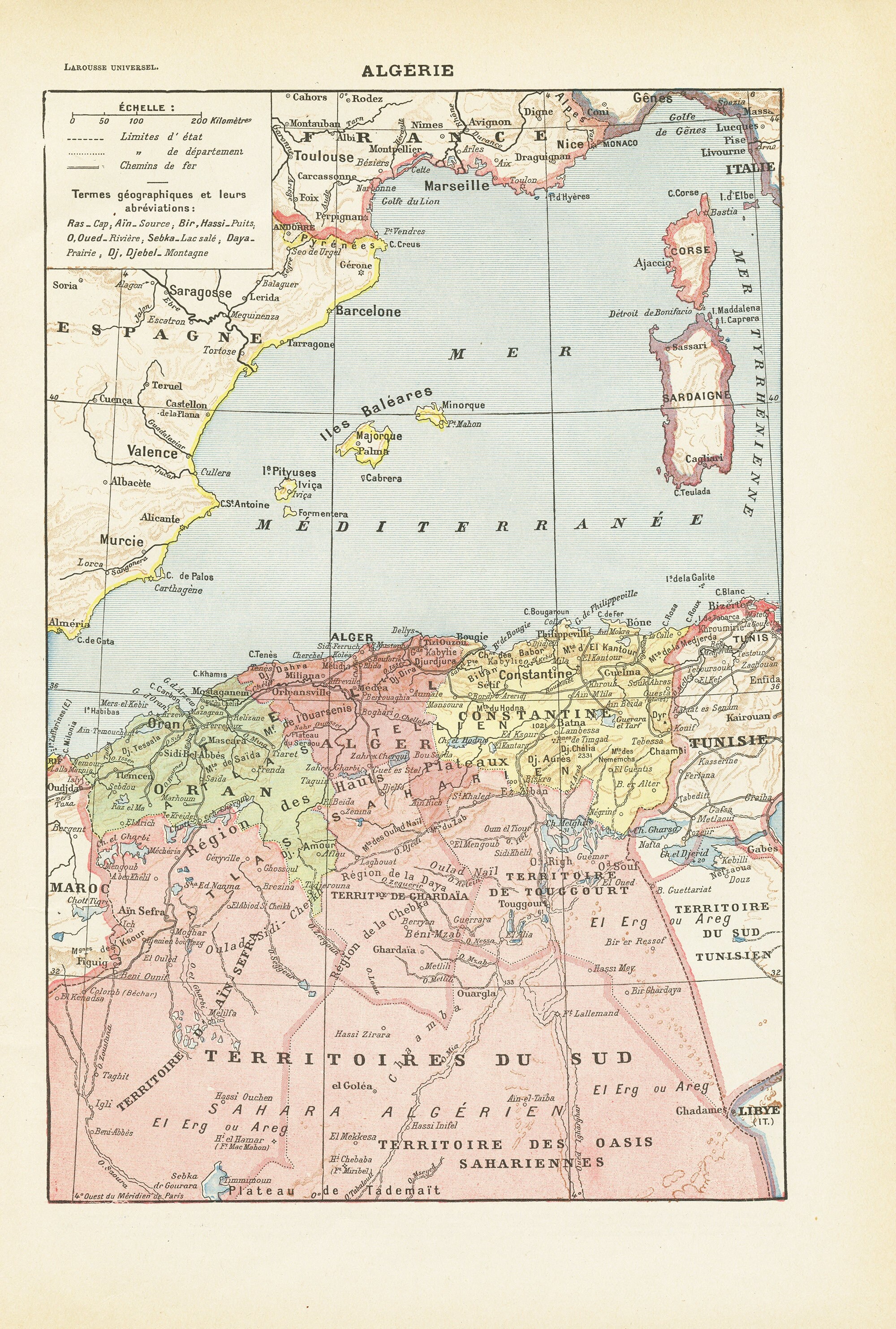 1922 Carte d'algérie Ancienne. Afrique Du Nord Vintage.