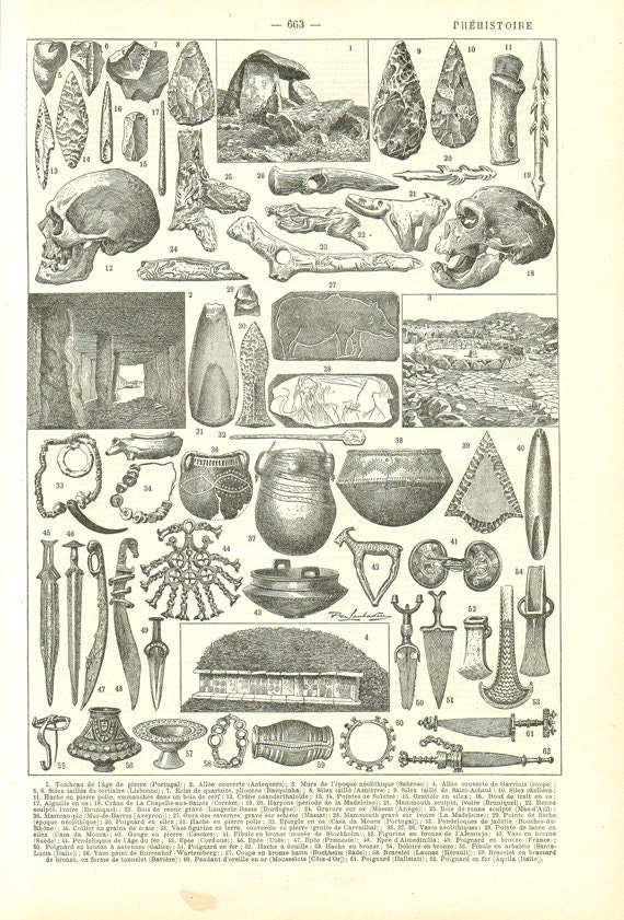 1922 Illustration de Préhistoire Vintage Image Fossiles Age Pierre Cadeau Prehistoire Historien