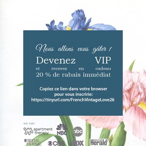 The image is a promotional flyer for a French-themed event, featuring a blue background with a floral design and text in French.