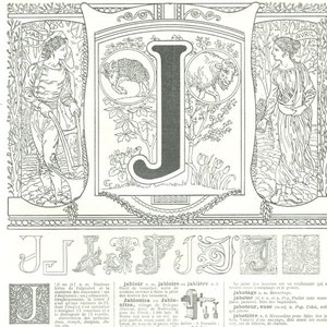 1922 Vintage Letter J wall art vintage Calligraphy ABC French alphabet dictionary page scrapbook paper March April