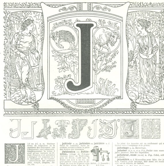 1922 Lettre J Vintage Illustration Vintage Page de Dictionnaire Calligraphie