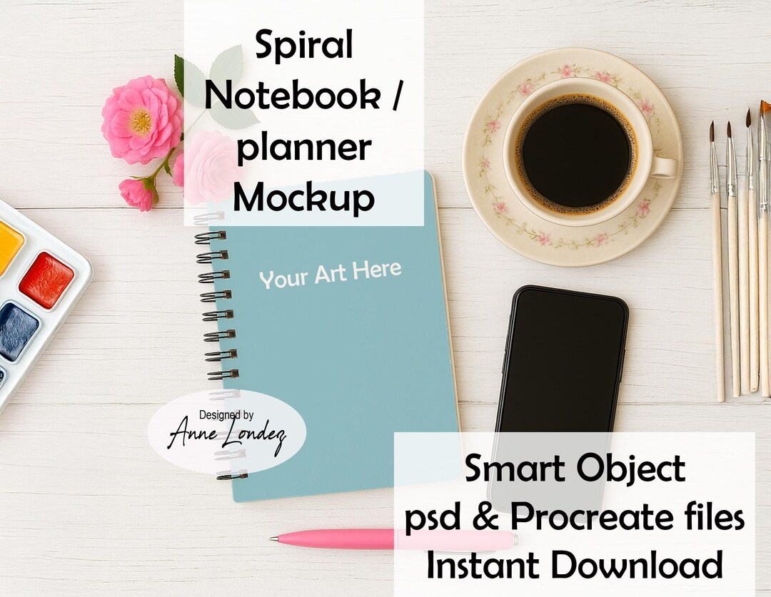 Spiral Notebook/planner Mockup for Procreate & Smart Object Photoshop ...