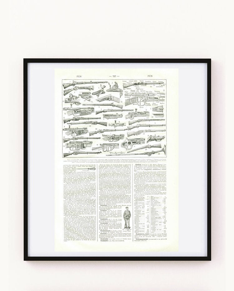 Gravure Ancienne de Fusils 1908 Tir Au Fusil Armes à Feu Cadeau Pour Chasseur Page Dictionnaire Fran