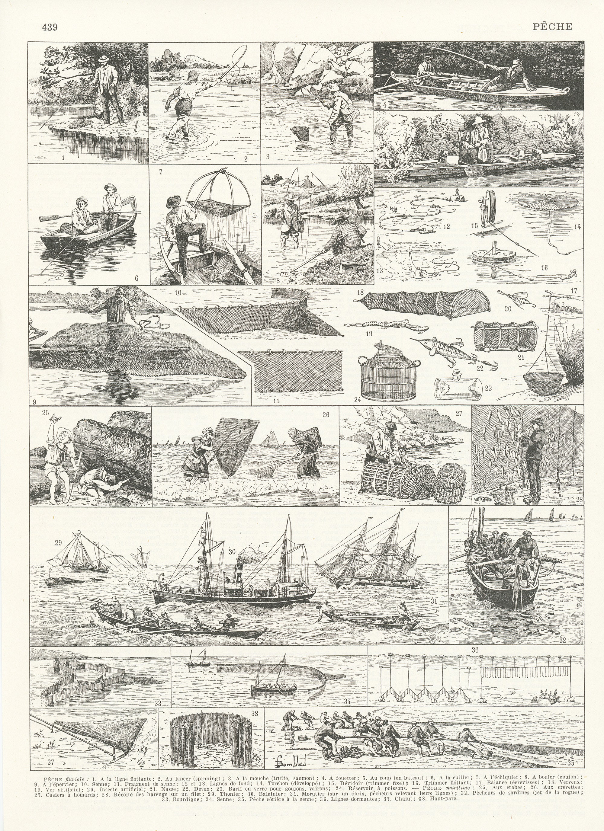 1936 Illustration de Pêche Vintage Poster Pêcheur Techniques à La Mouche Cadeau Peche Pecheur Déco P