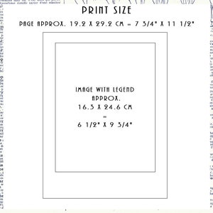 May include: A black and white image showing the print size and image size of a page with a legend. The page size is 7 3/4 inches by 11 1/2 inches, or 19.2 cm by 29.2 cm. The image size is 6 1/2 inches by 9 3/4 inches, or 16.3 cm by 24.6 cm.