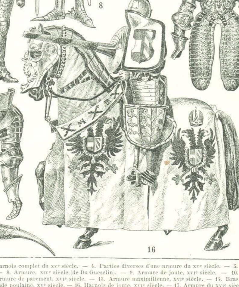 1922 vintage suit of armor print medieval poster. Knight armor suit of armour middle-age clothing. Cosplay costumes ideas Dark Academia zdjęcie 2