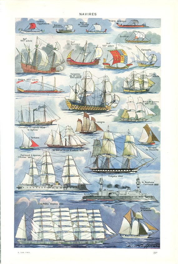 1948 Illustration de Bateaux Vintage Marine à Voile Déco Nautique Marine Anciens Gravure Voilier Anc