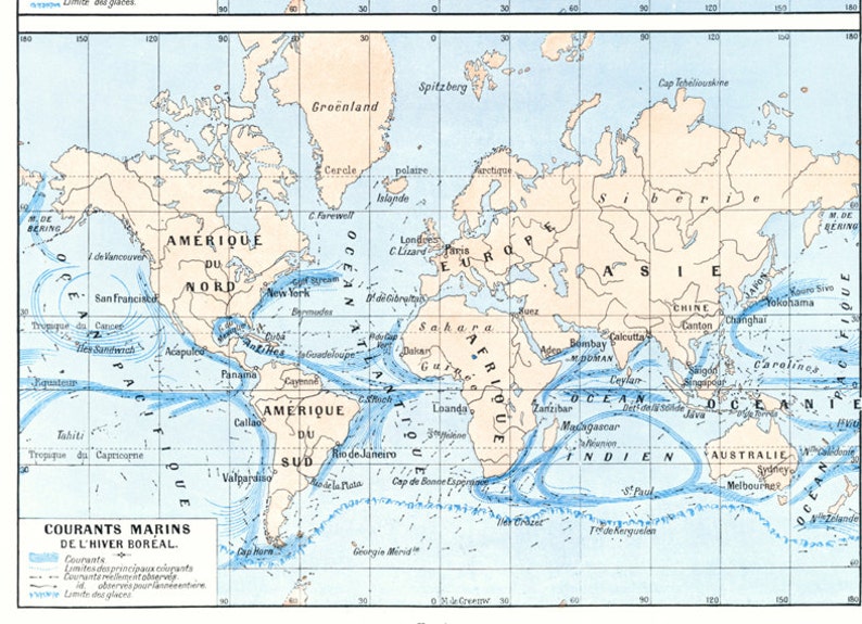 1936 Vintage Sea Currents Chart Oceanography Poster Marine - Etsy