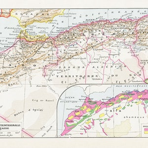 1948 Vintage North Africa map. Old Map of Morocco, Algeria, Tunisia map. Smalle Poster wall art prints for office decor