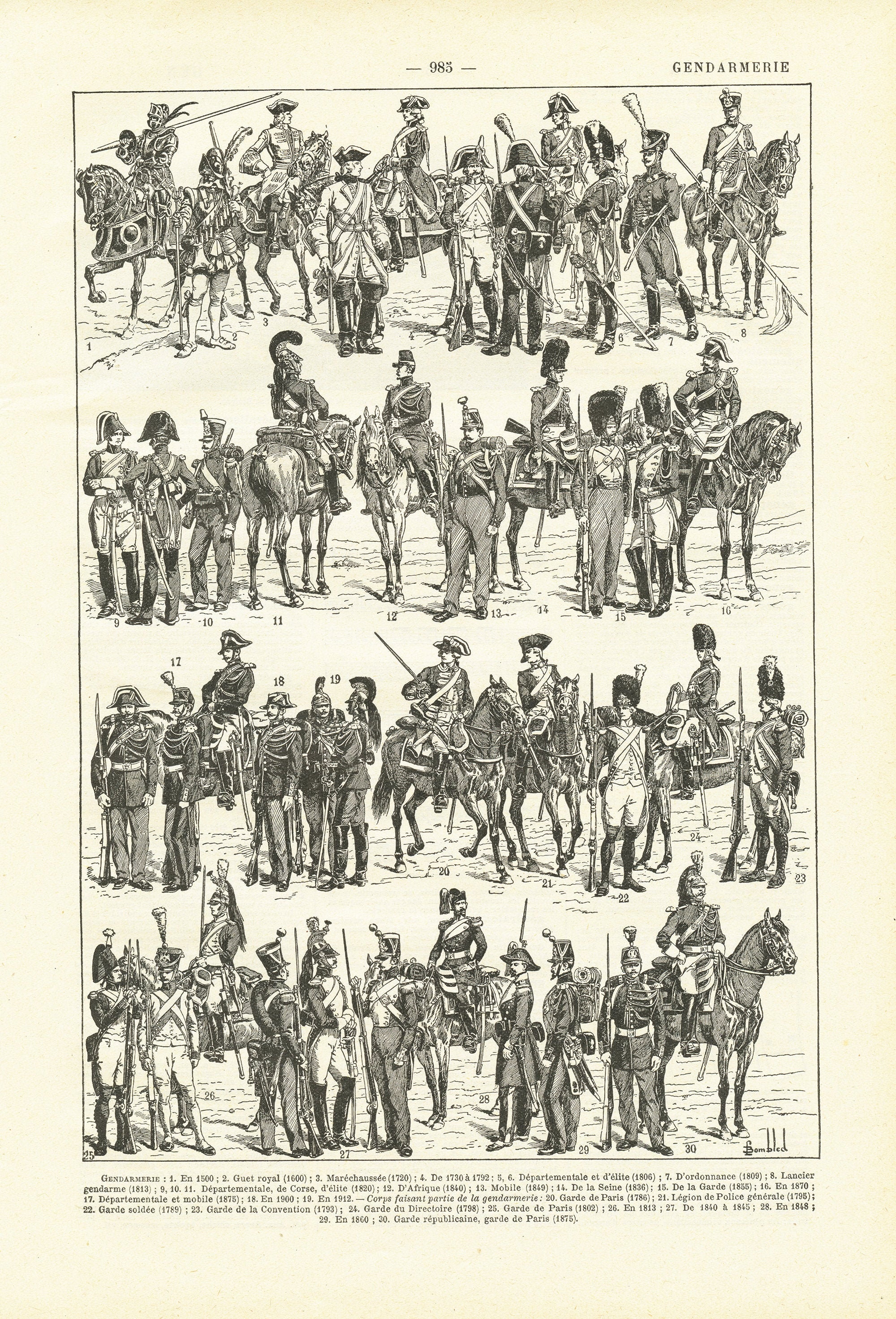 1922 Gravure Ancienne de Gendarmerie. Cadeau Pour Gendarme. Décoration Murale Bureau d'officier. Dec