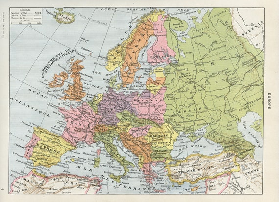 Mapa De 1936 Vintage Europe Antigua Geograf A Europea Etsy Il 570xN.2947858246 N5ge 
