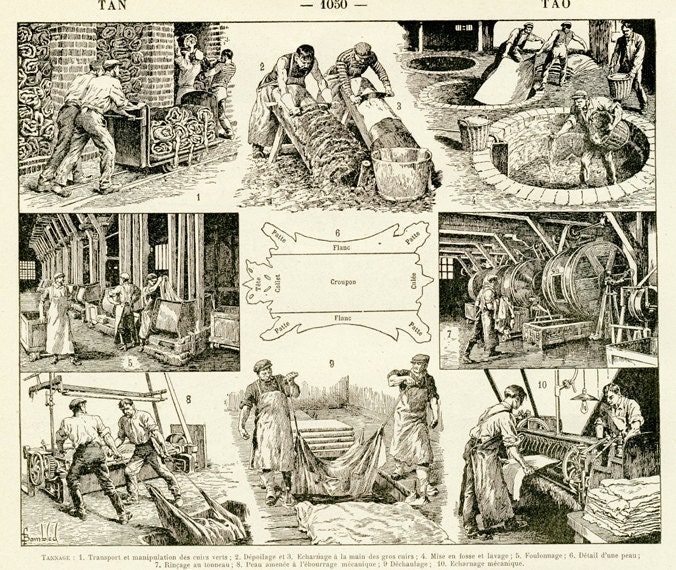 Gravure Ancienne de Tannage 1922. Poster Tanks Cadeau Pour Homme Gravure Travail Du Cuir Artisan Tan